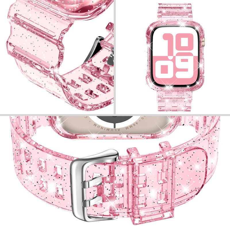 DABAOZA Compatible for Clear Apple Watch Band with Bumper Case 46mm, Women Men Glitter Bling TPU Sport Strap for iWatch SE Ultra 3 2 Series 11 10 9 8 7 6 5 4 3 2 1ï¼ˆGlitterPink,46ï¼‰ - Image 3