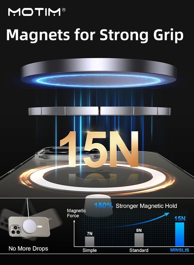 Motim iPhone 15 Pro Max Magsafe Case with Rotatable Lens Stand, Compatible with MagSafe, N52 Stronger Magnets, Anti-Yellow and Anti-Scratch, Shockproof Full Protection Mobile Back Cover - Image 4