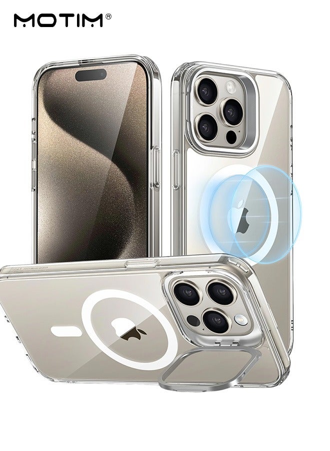 Motim iPhone 15 Pro Max Magsafe Case with Rotatable Lens Stand, Compatible with MagSafe, N52 Stronger Magnets, Anti-Yellow and Anti-Scratch, Shockproof Full Protection Mobile Back Cover - Image 1