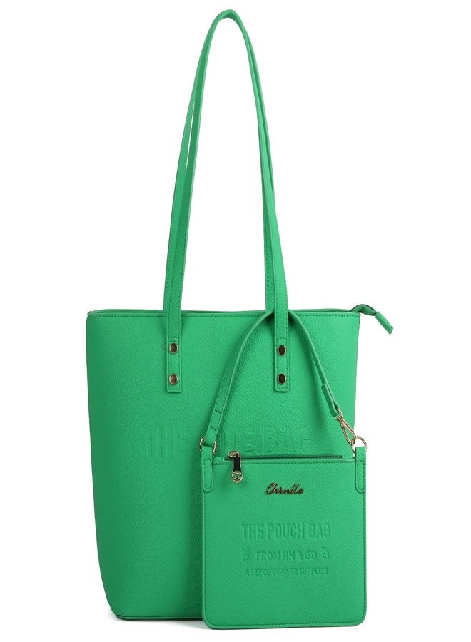 Chinllo Tote Bag for Women, Medium Top Handle Handbags Purse, Green-grained, Medium - Image 1