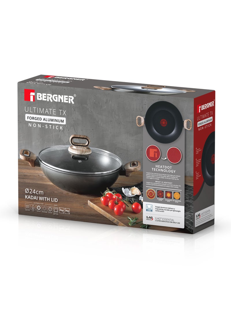 BERGNER ULTIMATE TX FORGED ALUMINUM KADAI + LID 24 CM WITH HEATDOT TECHNOLOGY, INDUCTION BOTTOM, GREY COLOR, BG36176GY  - Image 4