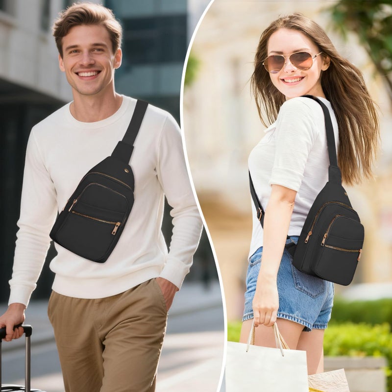 Aganmi Small RFID Waterproof Travel Crossbody Sling Bags for Women Men, Black Hands Free Lightweight Sling Backpack Chest Bag Daypack for Outdoors Hiking Traveling Fitness Daily Commuting Shopping - Image 2