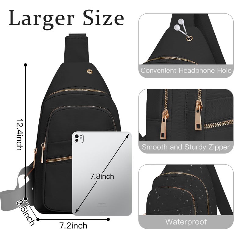 Aganmi Small RFID Waterproof Travel Crossbody Sling Bags for Women Men, Black Hands Free Lightweight Sling Backpack Chest Bag Daypack for Outdoors Hiking Traveling Fitness Daily Commuting Shopping - Image 5