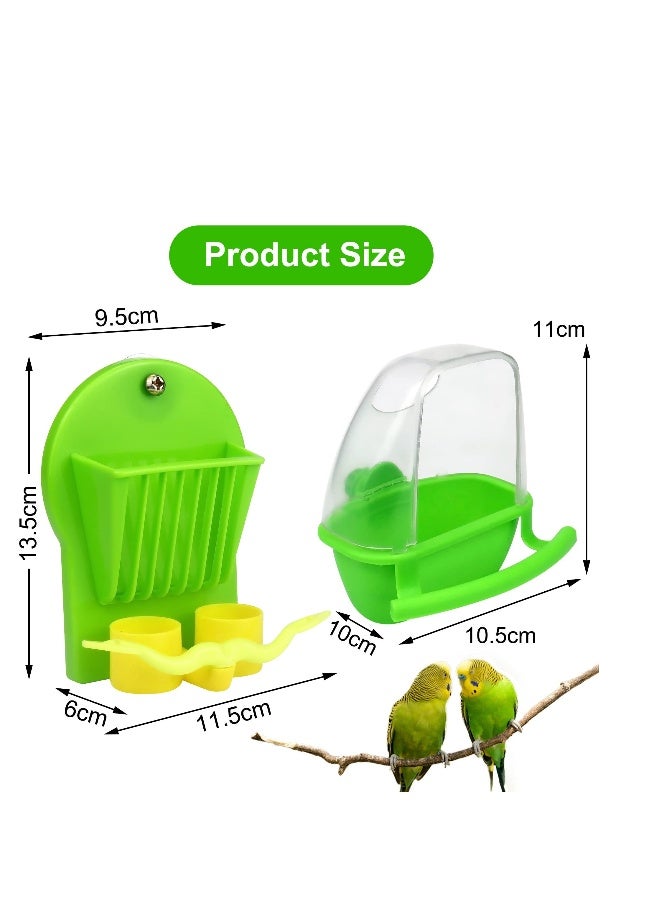 2Pcs Birds Water Food Container +Bird Cage Fruit Vegetable Holder Feeder, Parrot Feeder Hanging Food Bowl, Pet Vegetable Rack Baskets with Stand Perch for Parakeet Budgies Cockatiel Lovebirds, green - Image 2
