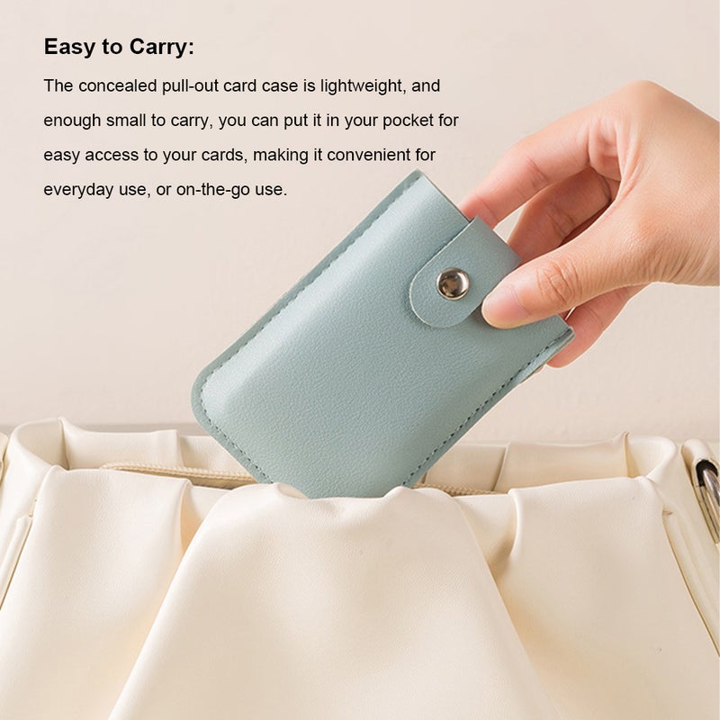 Stackable Pull-Out Card Holder Multi-Card Slots Credit Card Holder PU Leather Pocket Business Card Holder with Snap Buttons - Image 5