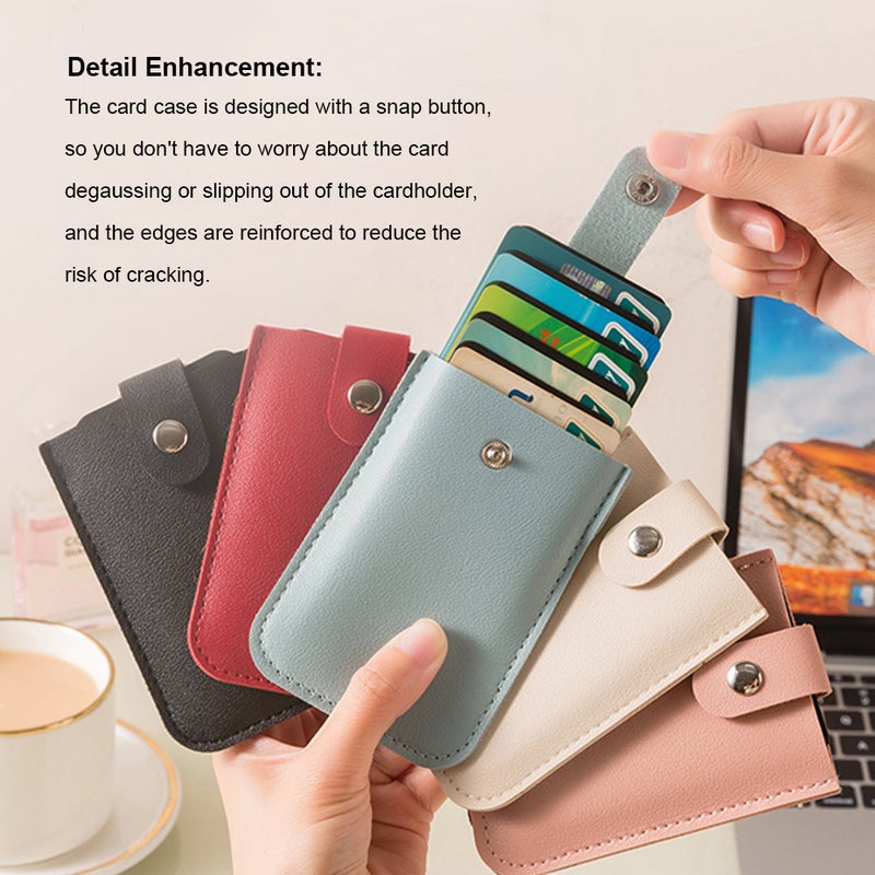 Stackable Pull-Out Card Holder Multi-Card Slots Credit Card Holder PU Leather Pocket Business Card Holder with Snap Buttons - Image 4