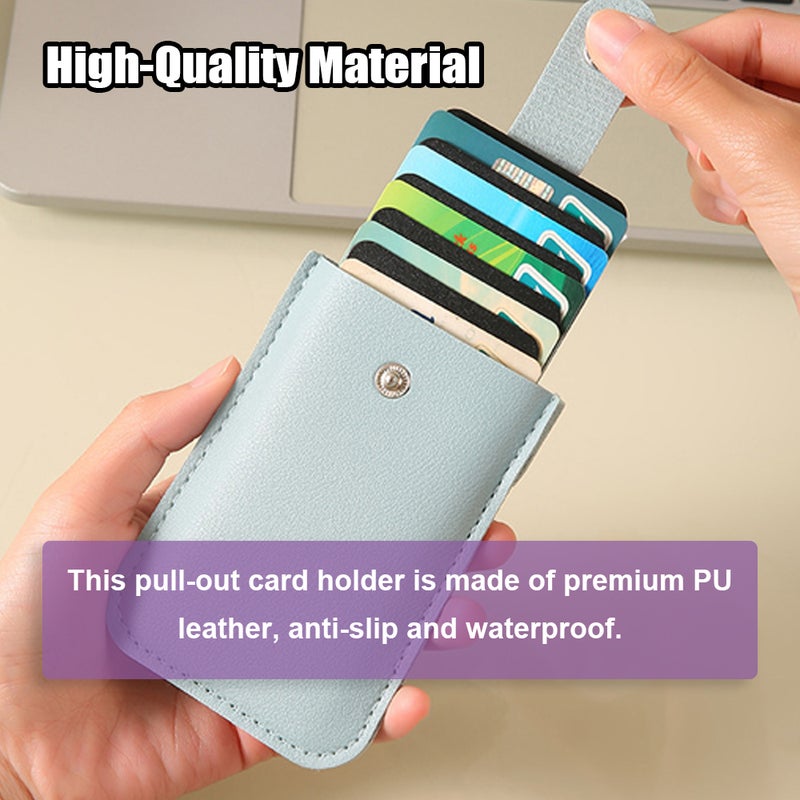 Stackable Pull-Out Card Holder Multi-Card Slots Credit Card Holder PU Leather Pocket Business Card Holder with Snap Buttons - Image 2