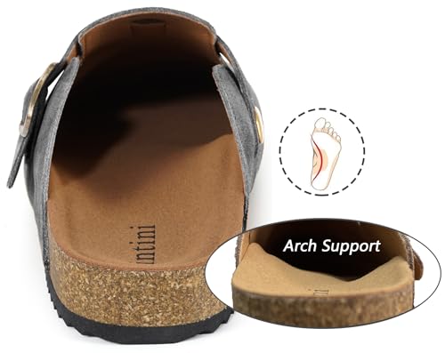 Intini Suede Clogs for Mens Womens Leather Clogs Adjustable Buckle Cork Footbed Home Slippers Sandals Grey - Image 3