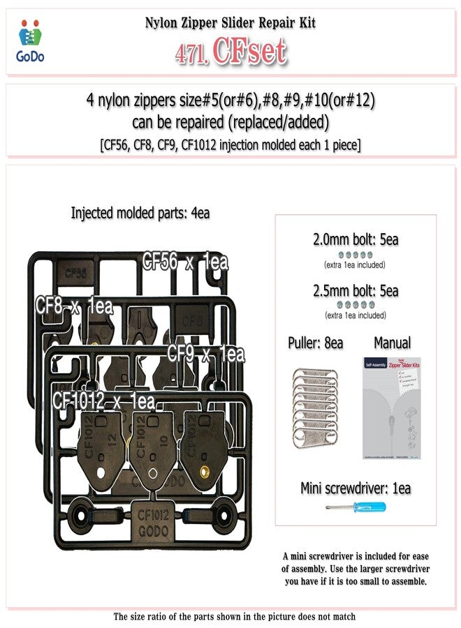 GODO Nylon Zipper Slider Repair Replacement Kits - ZipperSize 5 6 8 9 10 12 Single or Double Sided Slider Available - Image 3