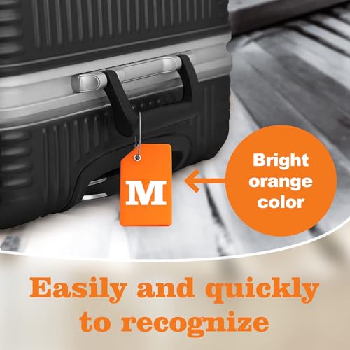 Gostwo 8 Pack Luggage Tags for Suitcases, 26 Initial Letter Travel Luggage Baggage Identification Labels ID Tags Fully Bendable Tags with Stainless Steel Loop (Letter M, Orange) - Image 5