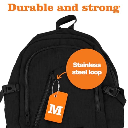 Gostwo 8 Pack Luggage Tags for Suitcases, 26 Initial Letter Travel Luggage Baggage Identification Labels ID Tags Fully Bendable Tags with Stainless Steel Loop (Letter M, Orange) - Image 4
