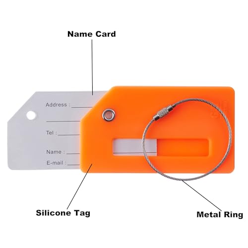 Gostwo 8 Pack Luggage Tags for Suitcases, 26 Initial Letter Travel Luggage Baggage Identification Labels ID Tags Fully Bendable Tags with Stainless Steel Loop (Letter M, Orange) - Image 3