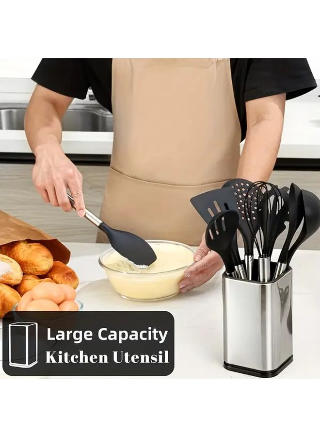 Stainless Steel Kitchen Utensil Holder For Countertop 1pc Modern Rectangular Large Cooking Utensil Caddy Spoon Spatula Organizer Crock Silvery - Image 4
