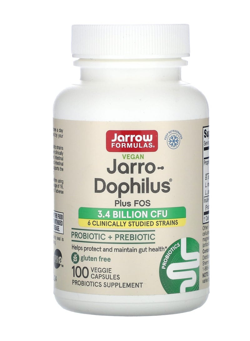 jarrow formulas Vegan Jarro-Dophilus Plus FOS, 100 Veggie Capsules