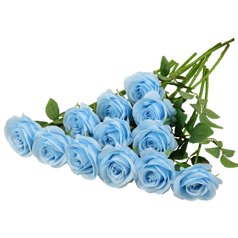 Helera 12pcs Roses Artificial Flowers Fake Roses Blue Silk Roses Flowers Rose with Long Stems for Wedding Home Party Centerpieces Decorations - Image 1