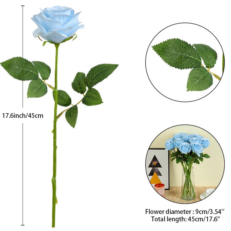 Helera 12pcs Roses Artificial Flowers Fake Roses Blue Silk Roses Flowers Rose with Long Stems for Wedding Home Party Centerpieces Decorations - Image 2