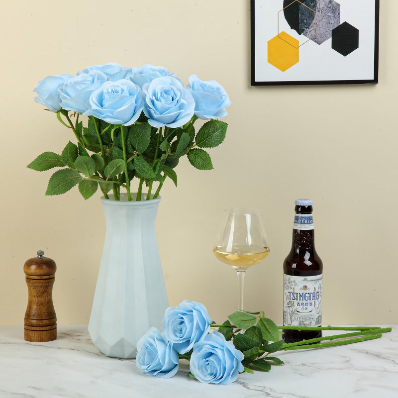 Helera 12pcs Roses Artificial Flowers Fake Roses Blue Silk Roses Flowers Rose with Long Stems for Wedding Home Party Centerpieces Decorations - Image 5