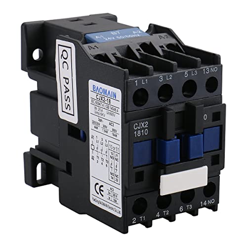 Baomain 3-Pole AC Contactor CJX2-1810 – 24VAC Coil, 3NO+1NO Auxiliary, 660V 3-Phase, DIN Rail Mount - Image 1