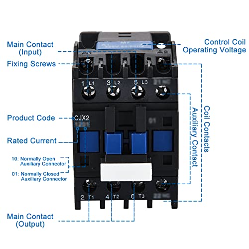 Baomain 3-Pole AC Contactor CJX2-1810 – 24VAC Coil, 3NO+1NO Auxiliary, 660V 3-Phase, DIN Rail Mount - Image 2