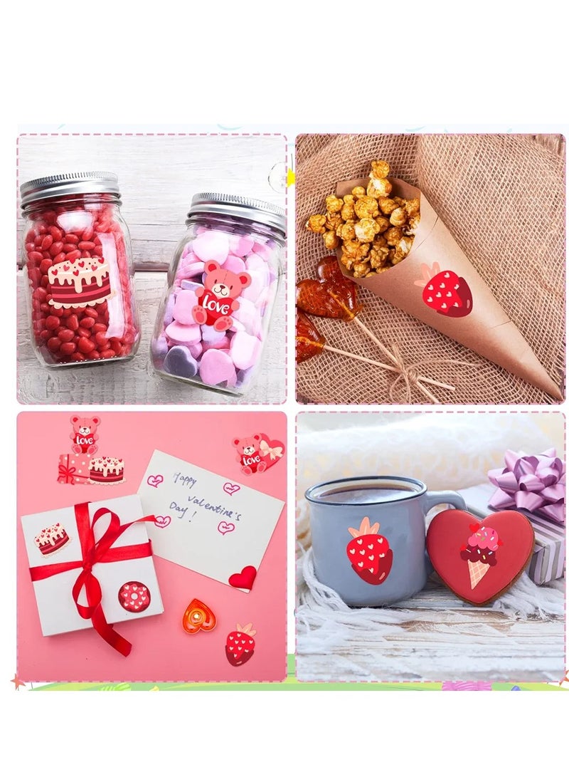 100Pcs Valentine Stickers for Kids Valentines Heart Donut Candy Cake Stickers Valentines Party Decorations Stickers Gifts for Kids Classroom Valentines Party Favors - Image 2