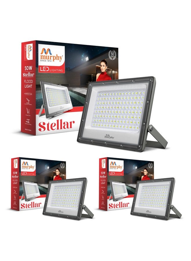 MURPHY Murphy Stellar 50W LED Flood Light with 2-Year Warranty | Cool White | High Brightness Outdoor LED for Security, Landscape, Warehouse, Backyard | IP66 Waterproof | BIS Approved - Pack of 3  - Image 1