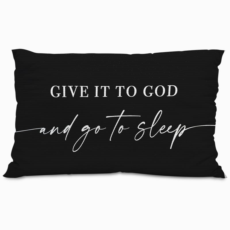 Knibeo Give It to God and Go to Sleep  Decorative Corduroy Pillows Cover for Bed Corduroy Pillows Cover for Bed 12x20 Inch Pillow Case Decorative Corduroy Pillows Cover for Room(Black 12"" x 20"") - Image 1