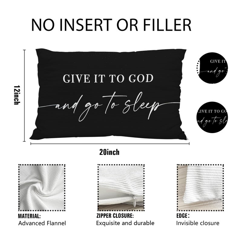 Knibeo Give It to God and Go to Sleep  Decorative Corduroy Pillows Cover for Bed Corduroy Pillows Cover for Bed 12x20 Inch Pillow Case Decorative Corduroy Pillows Cover for Room(Black 12"" x 20"") - Image 2