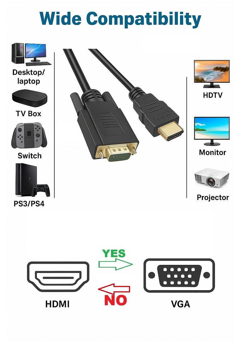 فوجيشكا العربي: كابل HDMI إلى VGA بطول 3 متر – موصل ذكر إلى ذكر لتوصيل مشغلات الفيديو بالتلفاز أو البروجيكتور  - Image 4