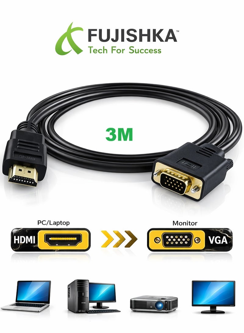 فوجيشكا العربي: كابل HDMI إلى VGA بطول 3 متر – موصل ذكر إلى ذكر لتوصيل مشغلات الفيديو بالتلفاز أو البروجيكتور - Image 1