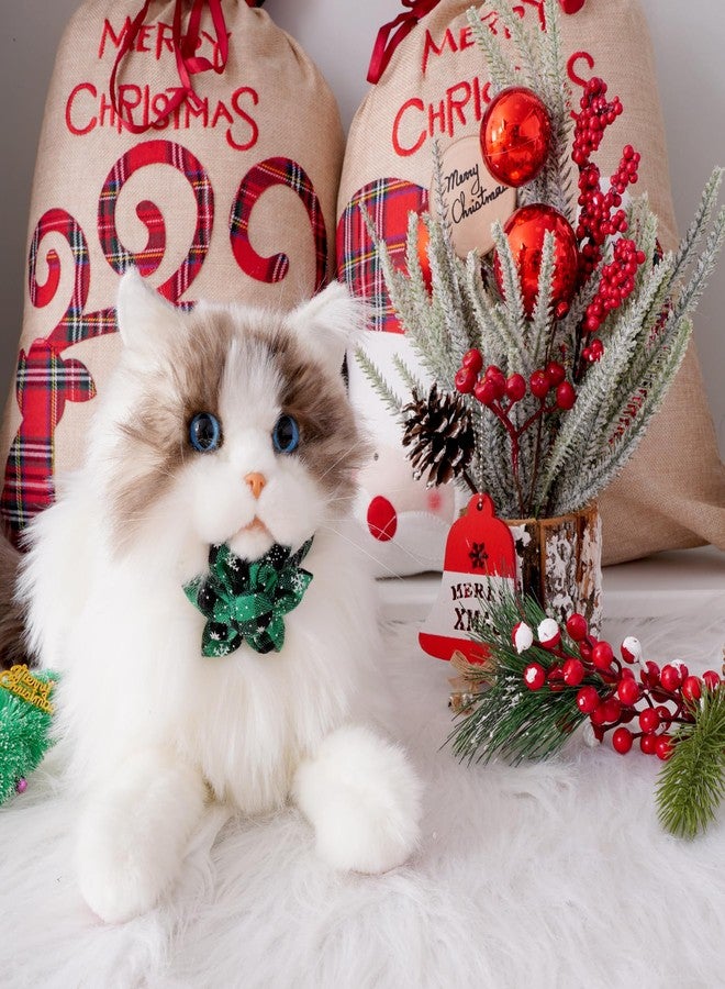 yeabwps 2Pcs Christmas Cat Collars with Bell - Red & Green Plaid Snowflake Design, Adjustable Floral Buckle Breakaway Collars for Small & Medium Cats & Dogs - Image 5