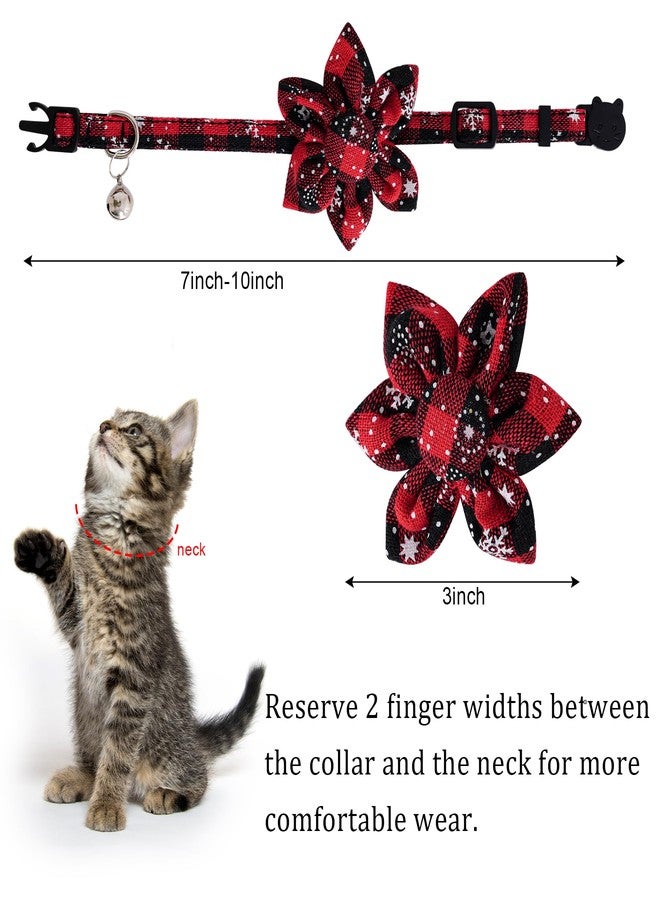 yeabwps 2Pcs Christmas Cat Collars with Bell - Red & Green Plaid Snowflake Design, Adjustable Floral Buckle Breakaway Collars for Small & Medium Cats & Dogs - Image 2