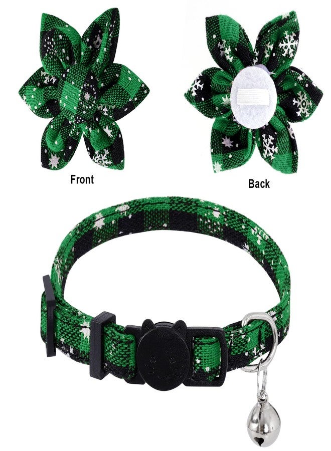 yeabwps 2Pcs Christmas Cat Collars with Bell - Red & Green Plaid Snowflake Design, Adjustable Floral Buckle Breakaway Collars for Small & Medium Cats & Dogs - Image 4