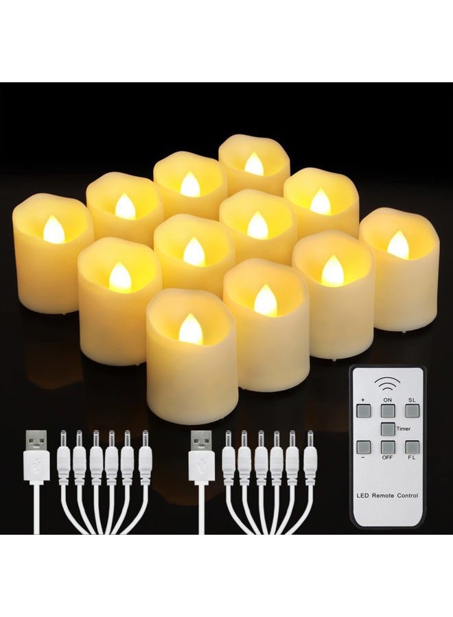 FPOO Rechargeable LED Tea Lights, 12pcs Warm White, Modern Style, Remote Control, Timer, Safe for Home Decor, Weddings, Parties - Image 1