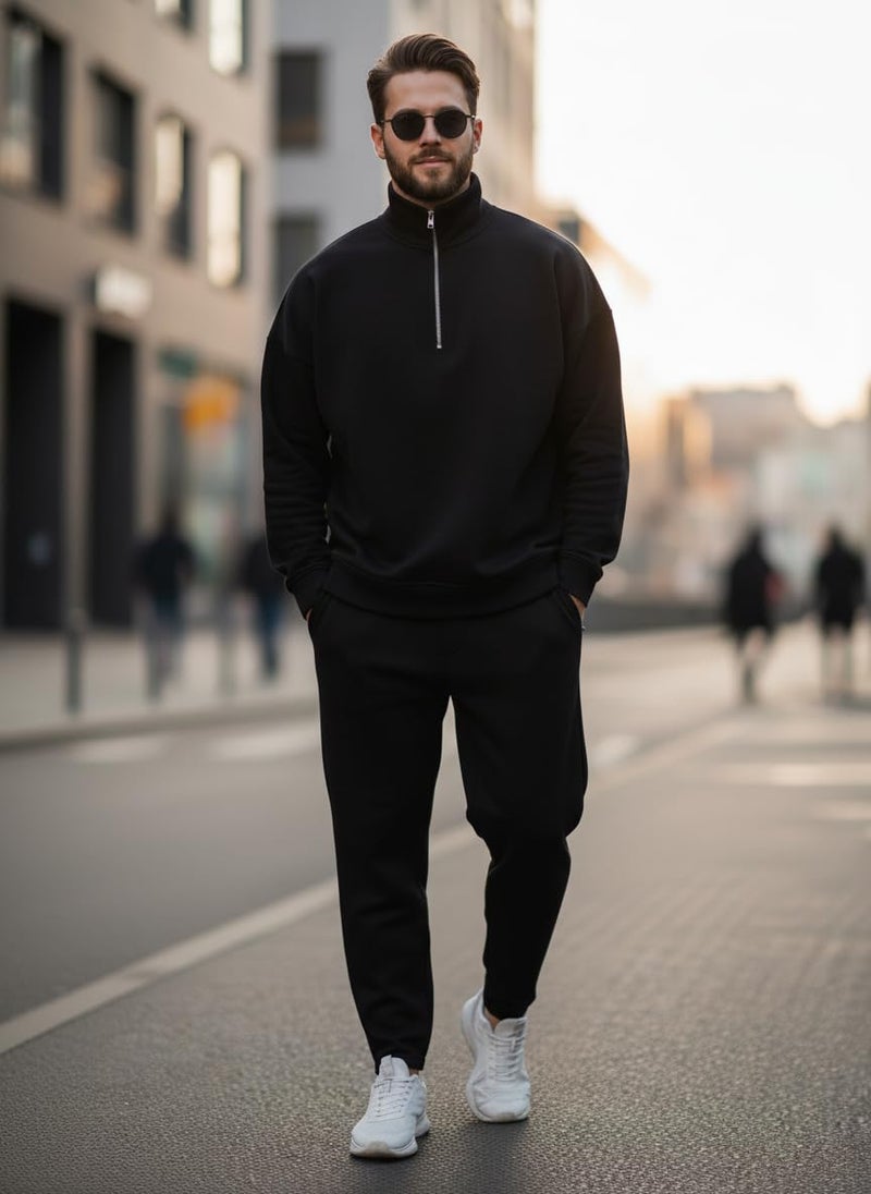 Mack Jonney Solid Half Zipper Track Suit for men | Co-ord Set | Warm Fleece Tracksuit Set | Full Sleeve Sweatshirt-M6151 - Image 2