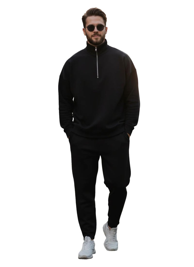 Mack Jonney Solid Half Zipper Track Suit for men | Co-ord Set | Warm Fleece Tracksuit Set | Full Sleeve Sweatshirt-M6151 - Image 1