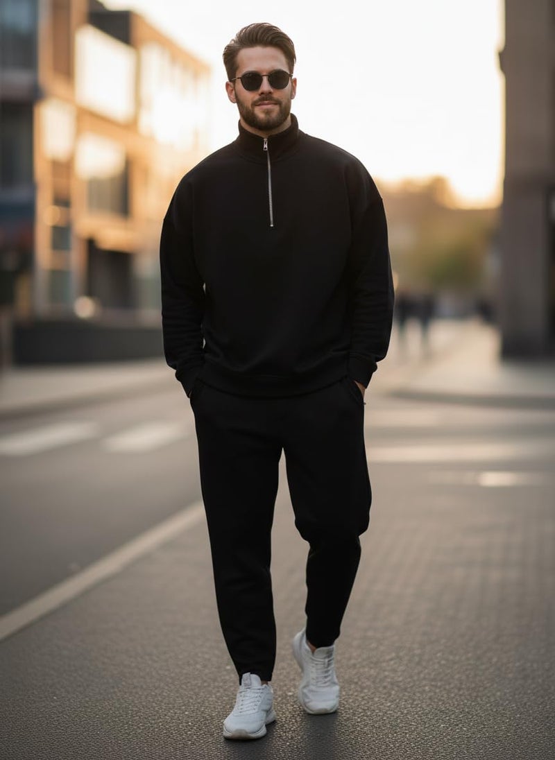 Mack Jonney Solid Half Zipper Track Suit for men | Co-ord Set | Warm Fleece Tracksuit Set | Full Sleeve Sweatshirt-M6151 - Image 5