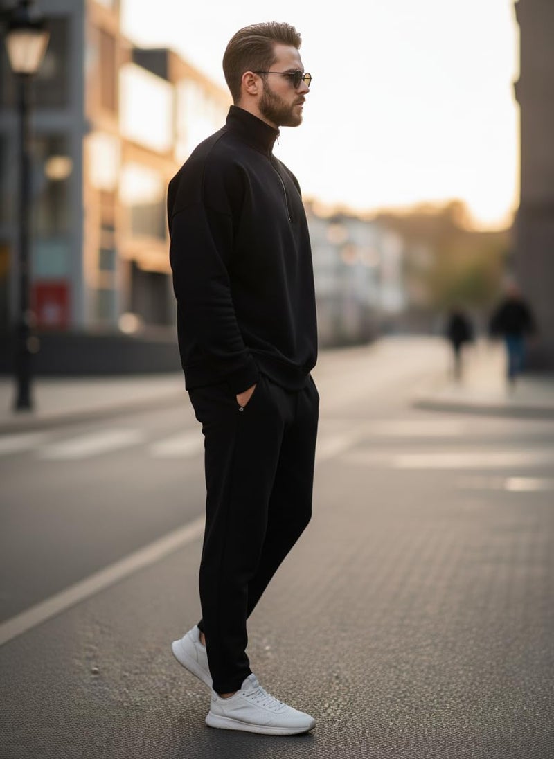 Mack Jonney Solid Half Zipper Track Suit for men | Co-ord Set | Warm Fleece Tracksuit Set | Full Sleeve Sweatshirt-M6151 - Image 3