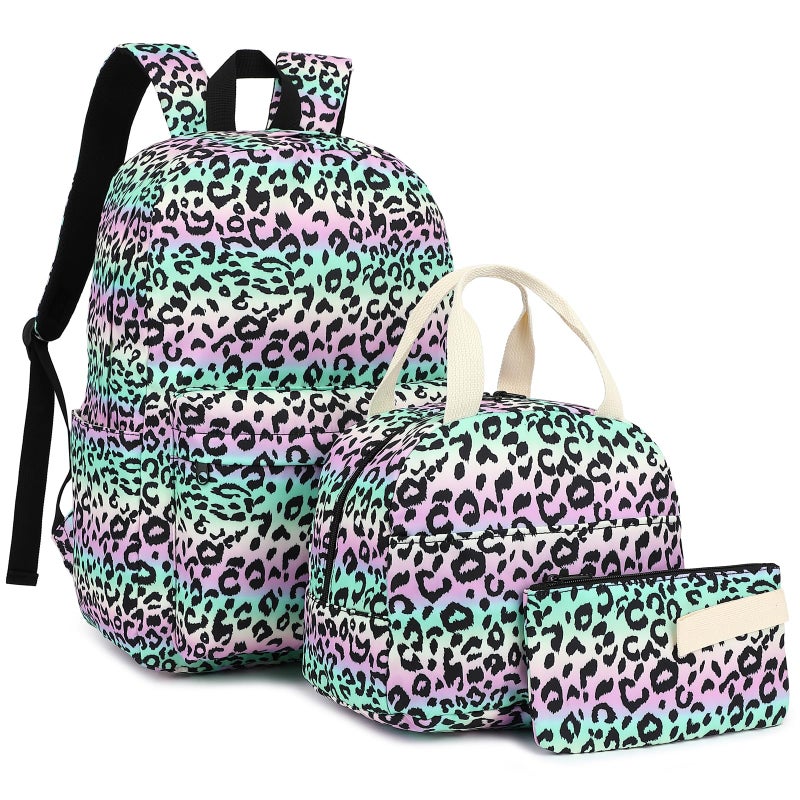 Dezcrab Kids Backpack for Girls Teens School Bags Bookbags Set with Lunch Bag Pencil Case Leopard - Image 2