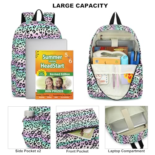 Dezcrab Kids Backpack for Girls Teens School Bags Bookbags Set with Lunch Bag Pencil Case Leopard - Image 3