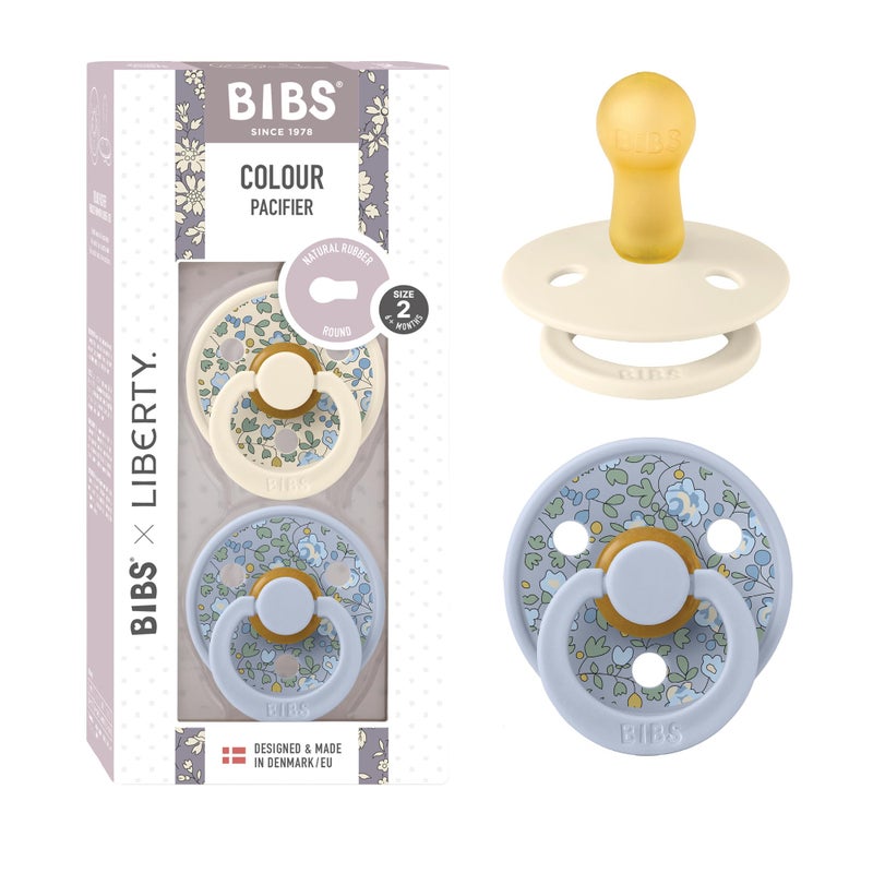 BIBS Colour Liberty Soother 2-Pack, BPA Free Dummy Pacifier, Round Nipple. Natural Rubber Latex, Made in Denmark, Size 2 (6-18 Months), Eloise Dusty Blue - Image 1