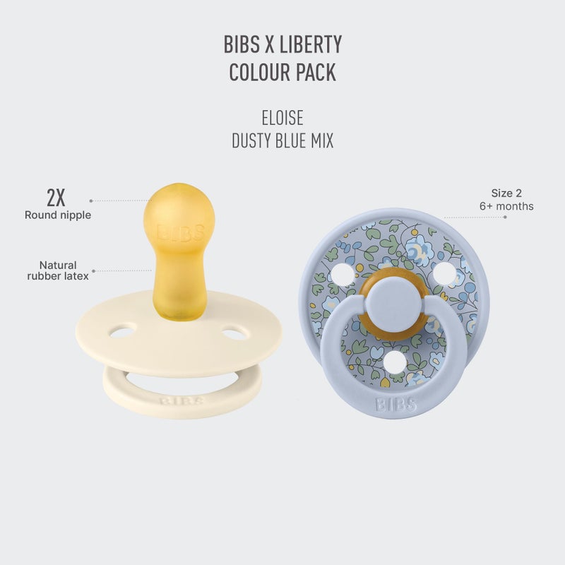 BIBS Colour Liberty Soother 2-Pack, BPA Free Dummy Pacifier, Round Nipple. Natural Rubber Latex, Made in Denmark, Size 2 (6-18 Months), Eloise Dusty Blue - Image 2