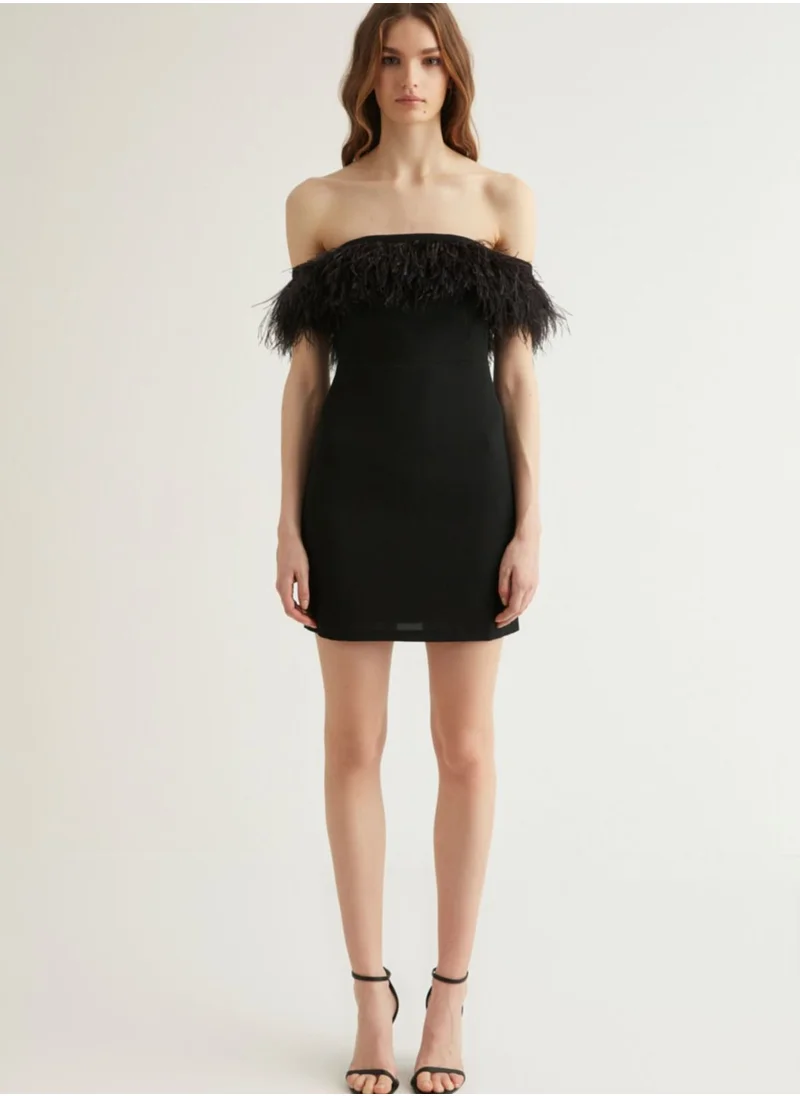 trendyol Bardot Fur Detail Dress