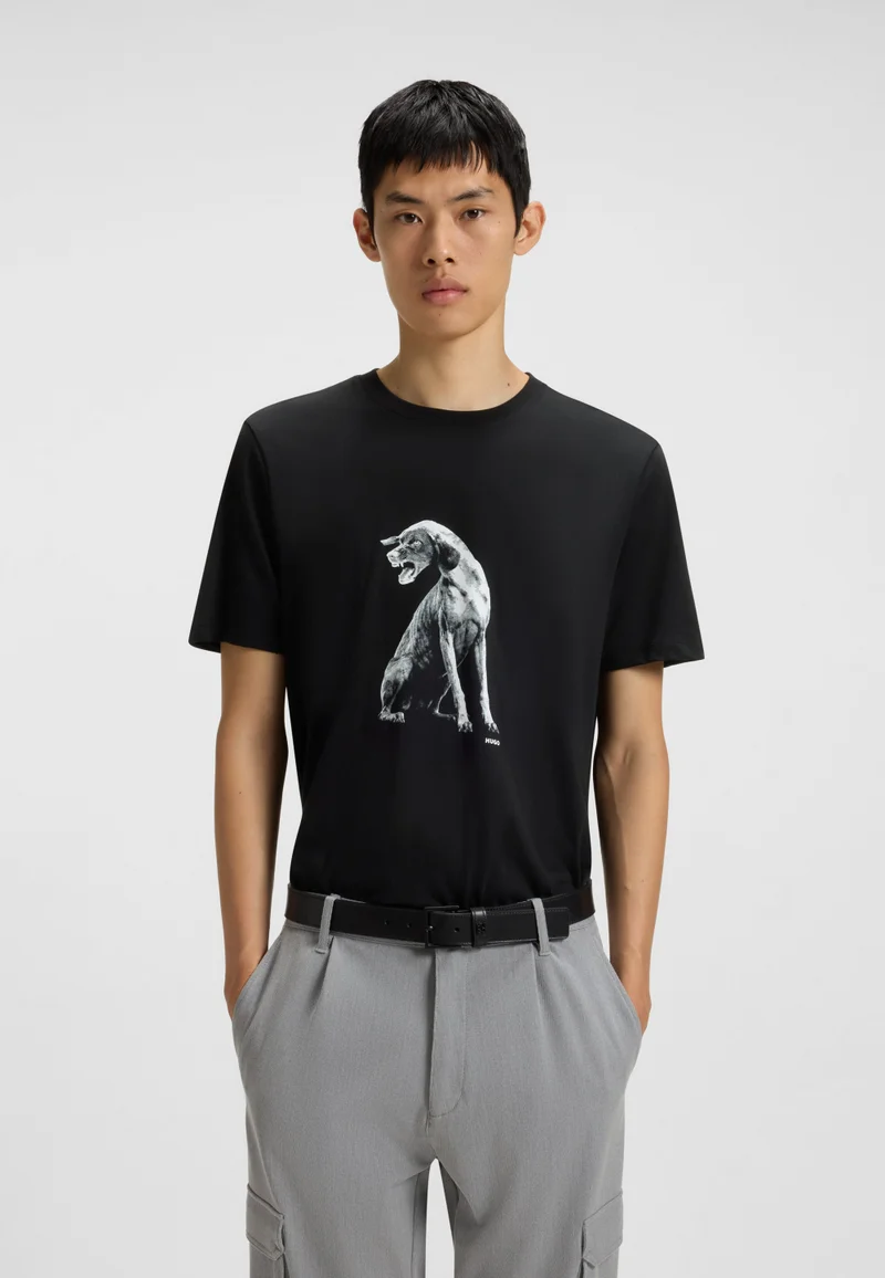 هوجو Cotton-jersey T-shirt with dog artwork