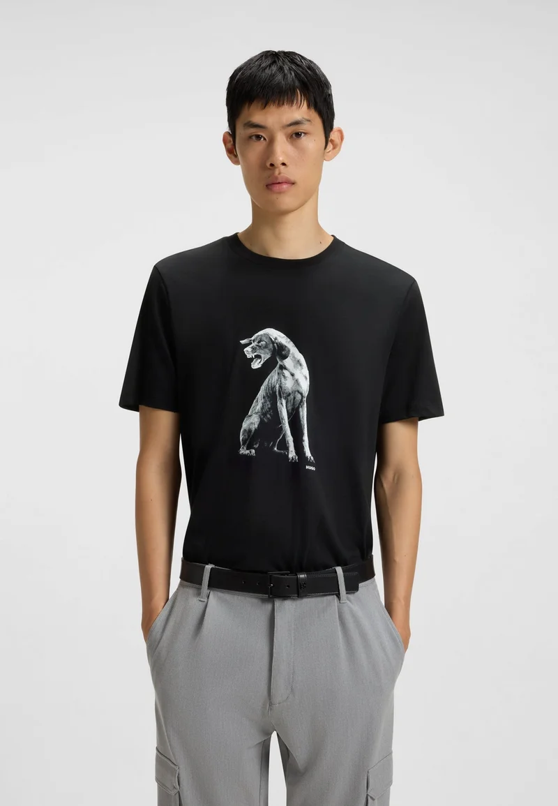 HUGO Cotton-jersey T-shirt with dog artwork