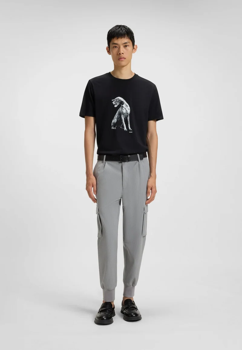 HUGO Black Cotton-jersey T-shirt with dog artwork for Men | Best Price UAE