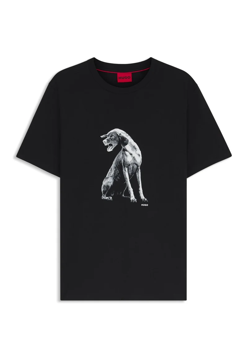HUGO Black Cotton-jersey T-shirt with dog artwork for Men | Best Price UAE