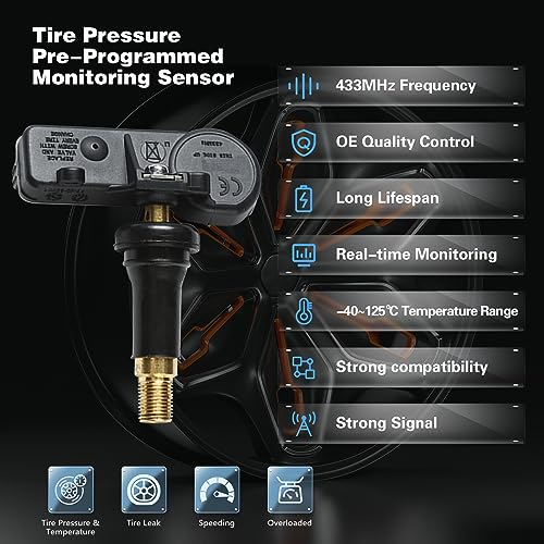 POHILA TPMS Sensor,433Mhz Pre-Programed Tire Pressure Monitoring Sensor Replacement for Chrysler Jeep Dodge Ram Replaces# 56029398AB(4-Pack) - Image 2