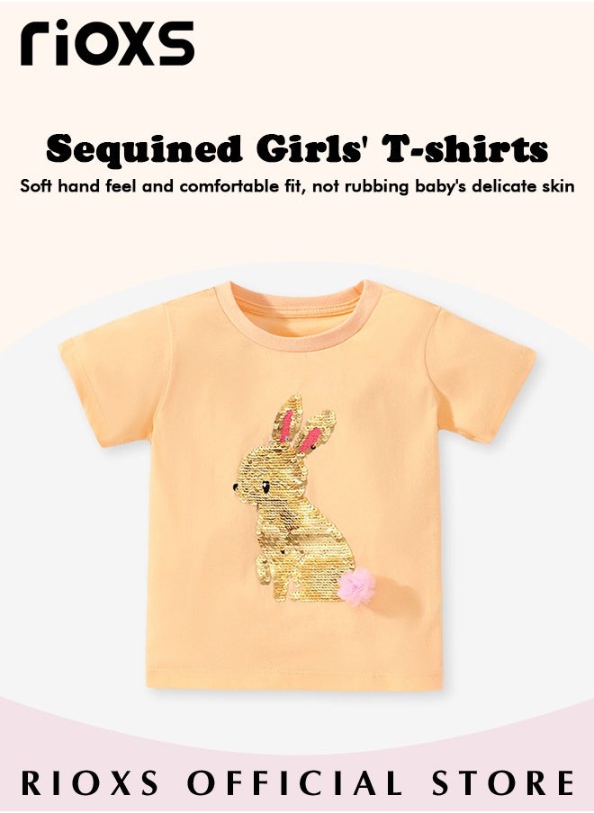 RIOXS - Toddler Girls Fashionable Comfortable Tops with Rabbit Pattern, Breathable Soft 100% Cotton T-Shirt, Classic Graphic Short Sleeve Tees, Perfect for Daily Wearing, School and other Outdoor Activities - Image 1