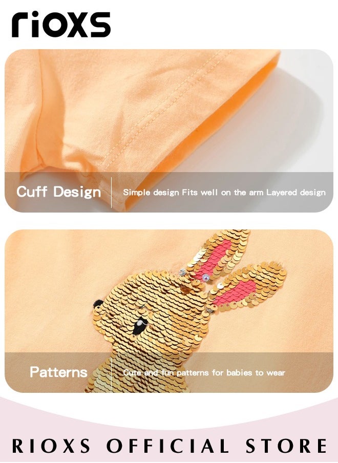 RIOXS - Toddler Girls Fashionable Comfortable Tops with Rabbit Pattern, Breathable Soft 100% Cotton T-Shirt, Classic Graphic Short Sleeve Tees, Perfect for Daily Wearing, School and other Outdoor Activities - Image 1