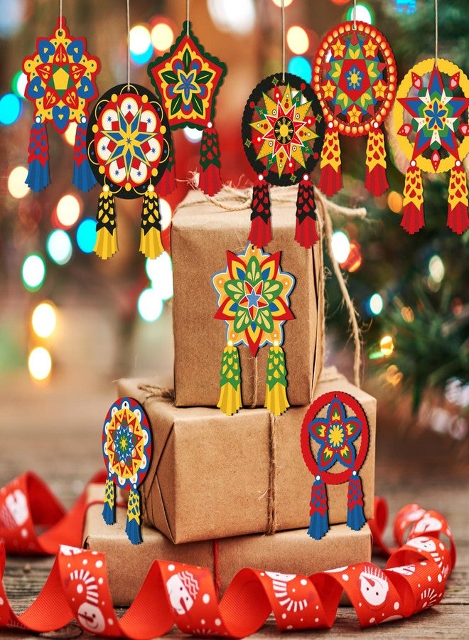 Qpout 24Pcs Philippine Christmas Tree Ornaments,Traditional Capiz Star Parol Lantern Wooden Hanging Decor for Home Window Filipino Holiday Xmas Tree Decorations - Image 4